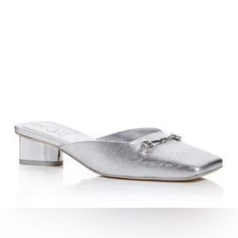 NWT Sam Edelman Women's Ollie Square-Toe Elegant Mules W Dust bag, Silver Size 6